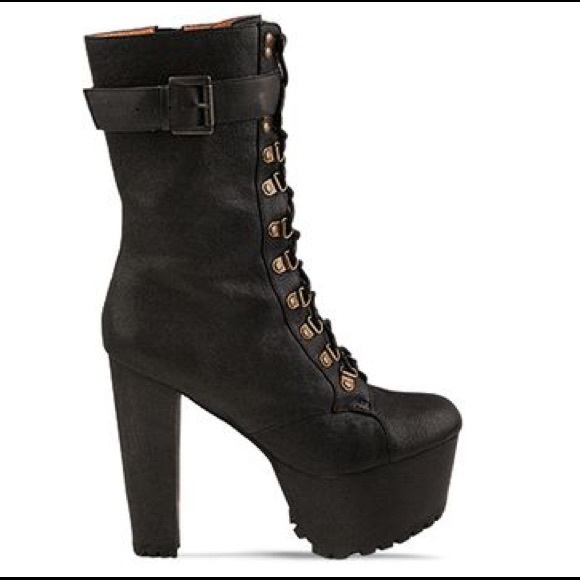 Jeffrey Campbell Wildfox Sergeant Pepper black leather lace up platform boot - Picture 2 of 13